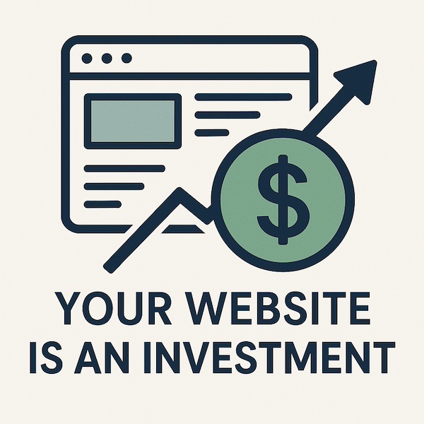 clip art of browser window and text that says "your website is an investment"