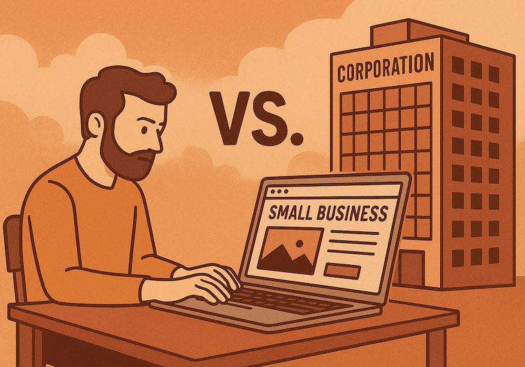 small business owner using website to compete with big corporation
